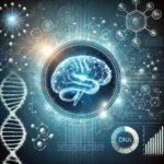 "Imagem conceitual de pesquisa científica sobre o autismo, destacando um cérebro iluminado em tons de azul no centro, cercado por elementos futuristas de biotecnologia e genética. Ao redor, há representações de DNA, moléculas, gráficos e conexões neurais, simbolizando os avanços científicos e tecnológicos no estudo do Transtorno do Espectro Autista (TEA). O fundo possui um design digital sofisticado, reforçando a ideia de inovação e descoberta na neurociência."
